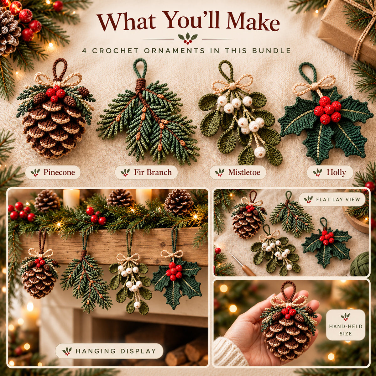 Christmas Crochet Ornament Pattern Bundle – 4 Designs PDF