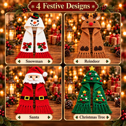 Christmas Hooded Scarf Crochet Pattern Bundle – 4 Designs PDF