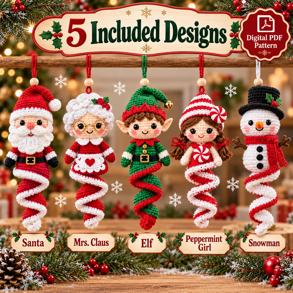 Christmas Spiral Ornament Crochet Pattern Bundle – 5 Designs PDF