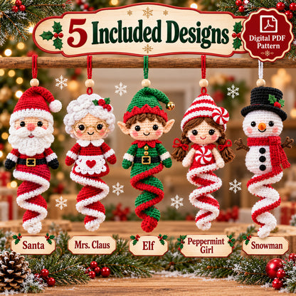 Christmas Spiral Ornament Crochet Pattern Bundle – 5 Designs PDF
