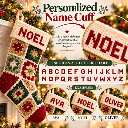 Patchwork Granny Square Christmas Stocking Crochet Pattern PDF – 3 Sizes