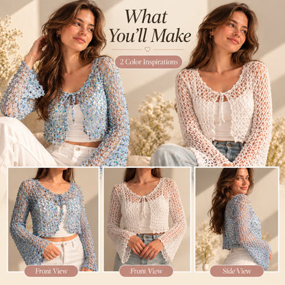 Crochet Mesh Tie-Front Cardigan Pattern PDF – Bell Sleeve Top