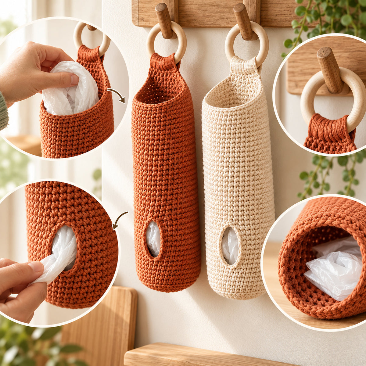 Crochet Plastic Bag Holder Pattern PDF – Hanging Kitchen Organizer