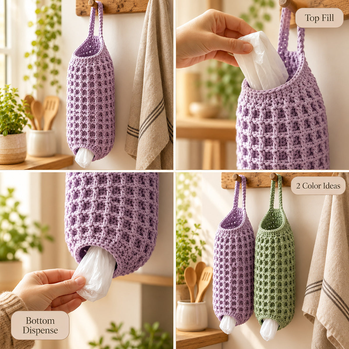 Crochet Plastic Bag Holder Pattern PDF – Hanging Kitchen Organizer
