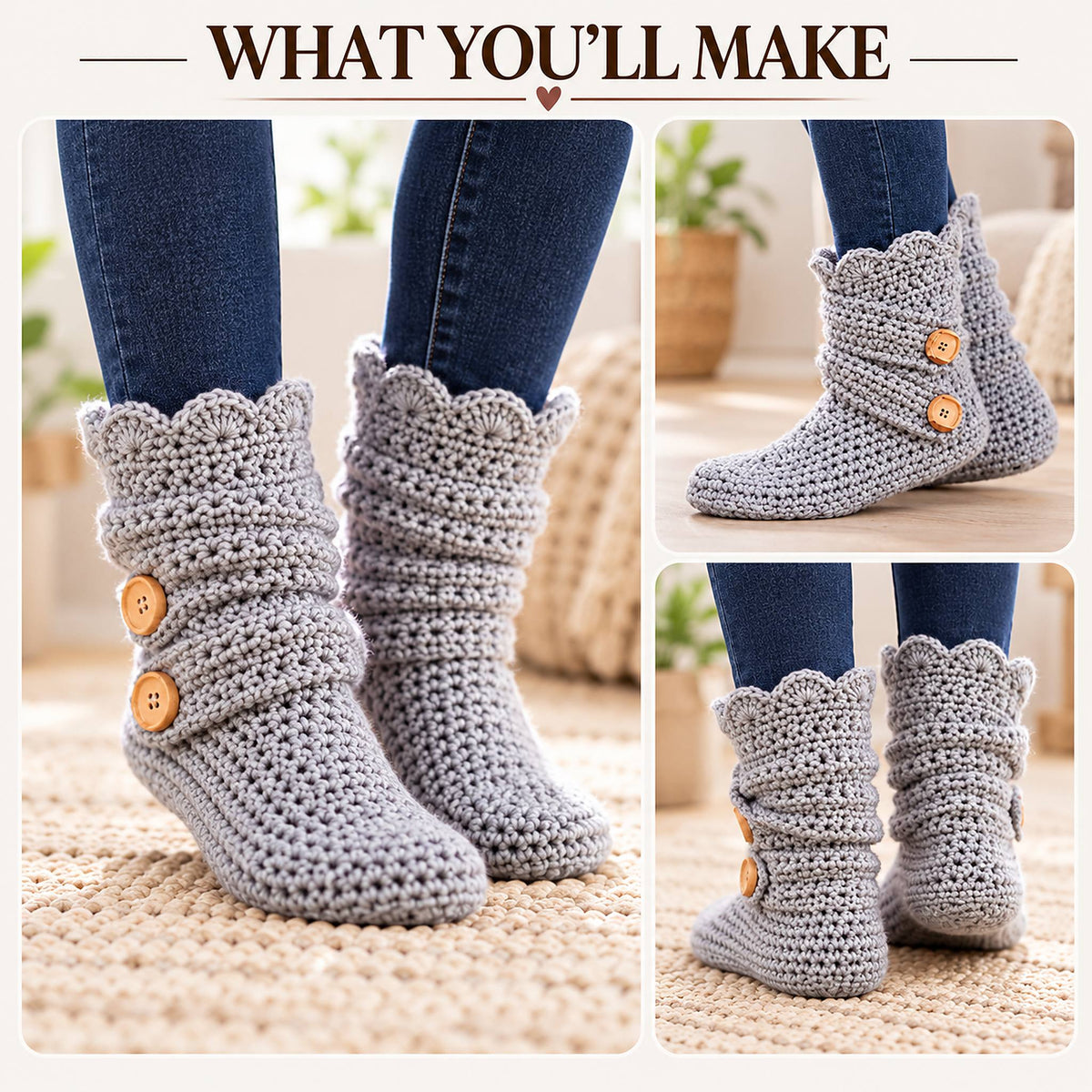 Crochet Slipper Boots Pattern PDF – Cozy Button Boots