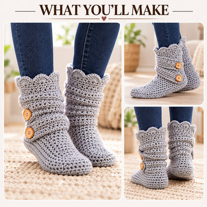 Crochet Slipper Boots Pattern PDF – Cozy Button Boots