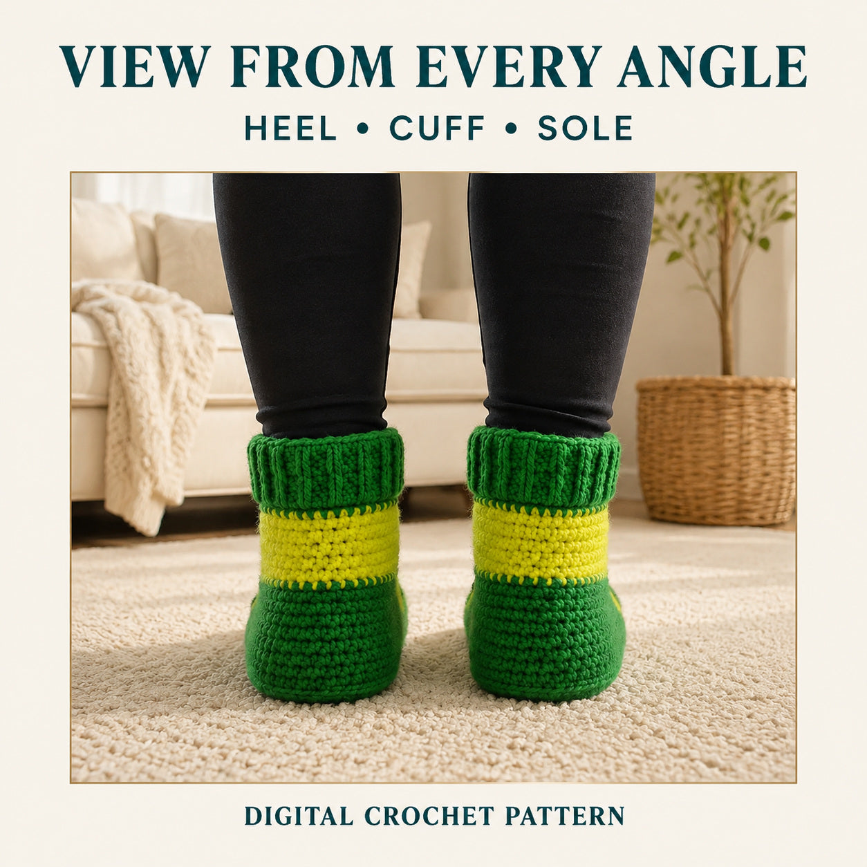 Green Christmas Slippers Crochet Pattern PDF | Cozy Holiday Socks