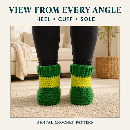 Green Christmas Slippers Crochet Pattern PDF | Cozy Holiday Socks