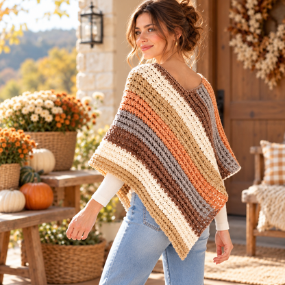 Crochet Sunset Poncho Pattern PDF | Easy Striped Poncho Crochet Pattern