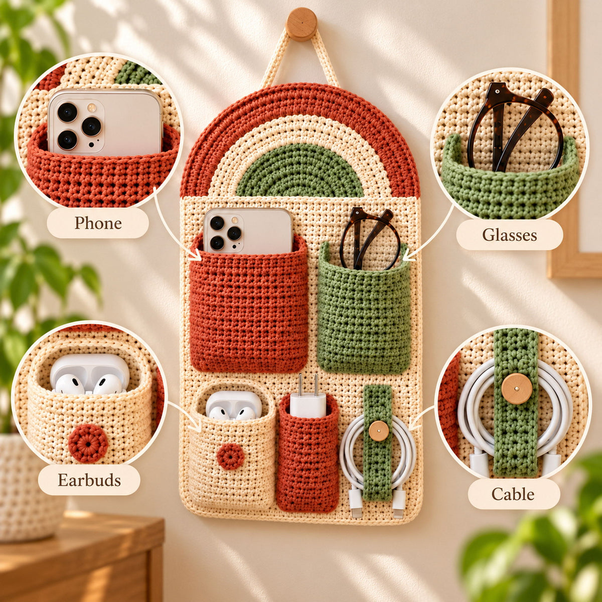 Rainbow Crochet Wall Organizer Pattern – Hanging Storage PDF
