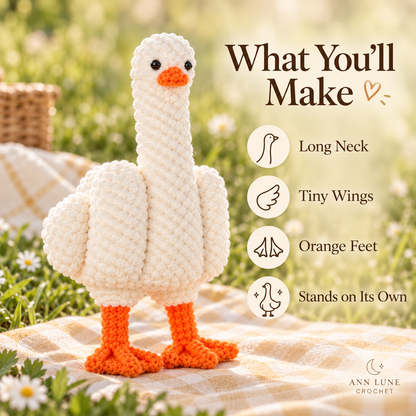 Cute Goose Crochet Pattern – Amigurumi Plush Goose PDF Pattern