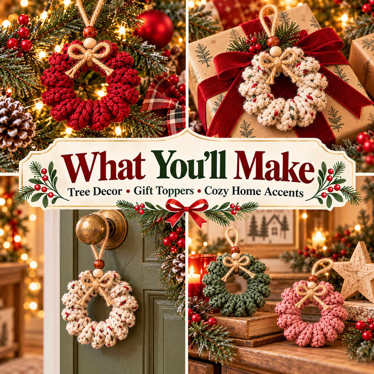 Mini Christmas Wreath Ornament Crochet Pattern PDF – Holiday Decor