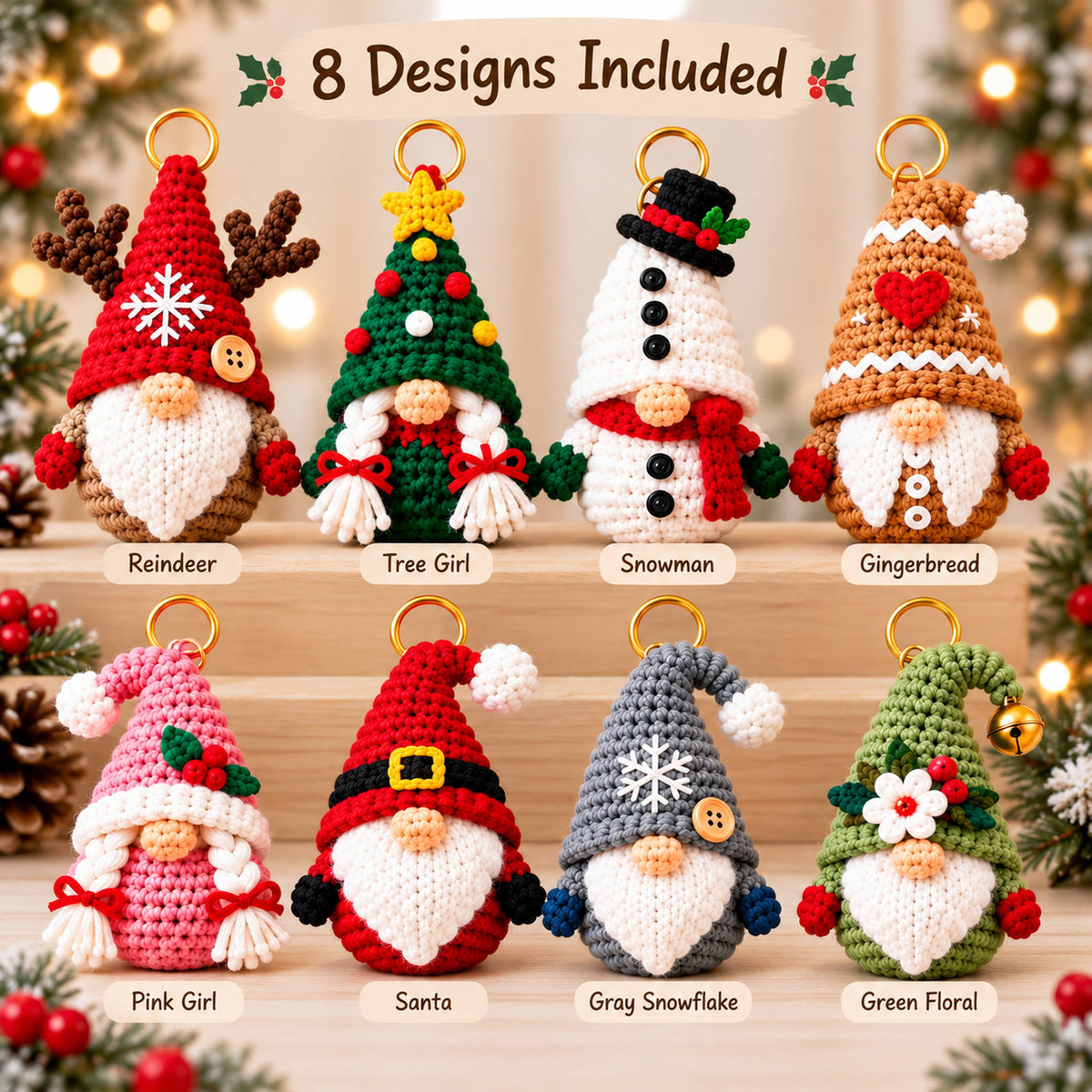 Christmas Gnome Ornament Crochet Pattern Bundle – 8 Designs PDF