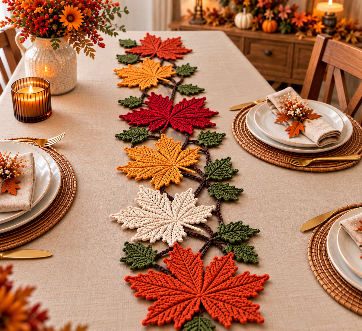 Autumn Maple Leaf Table Runner Crochet Pattern – Fall PDF Pattern