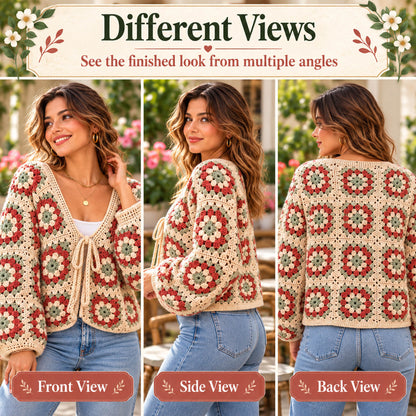 Floral Granny Square Cardigan Crochet Pattern PDF