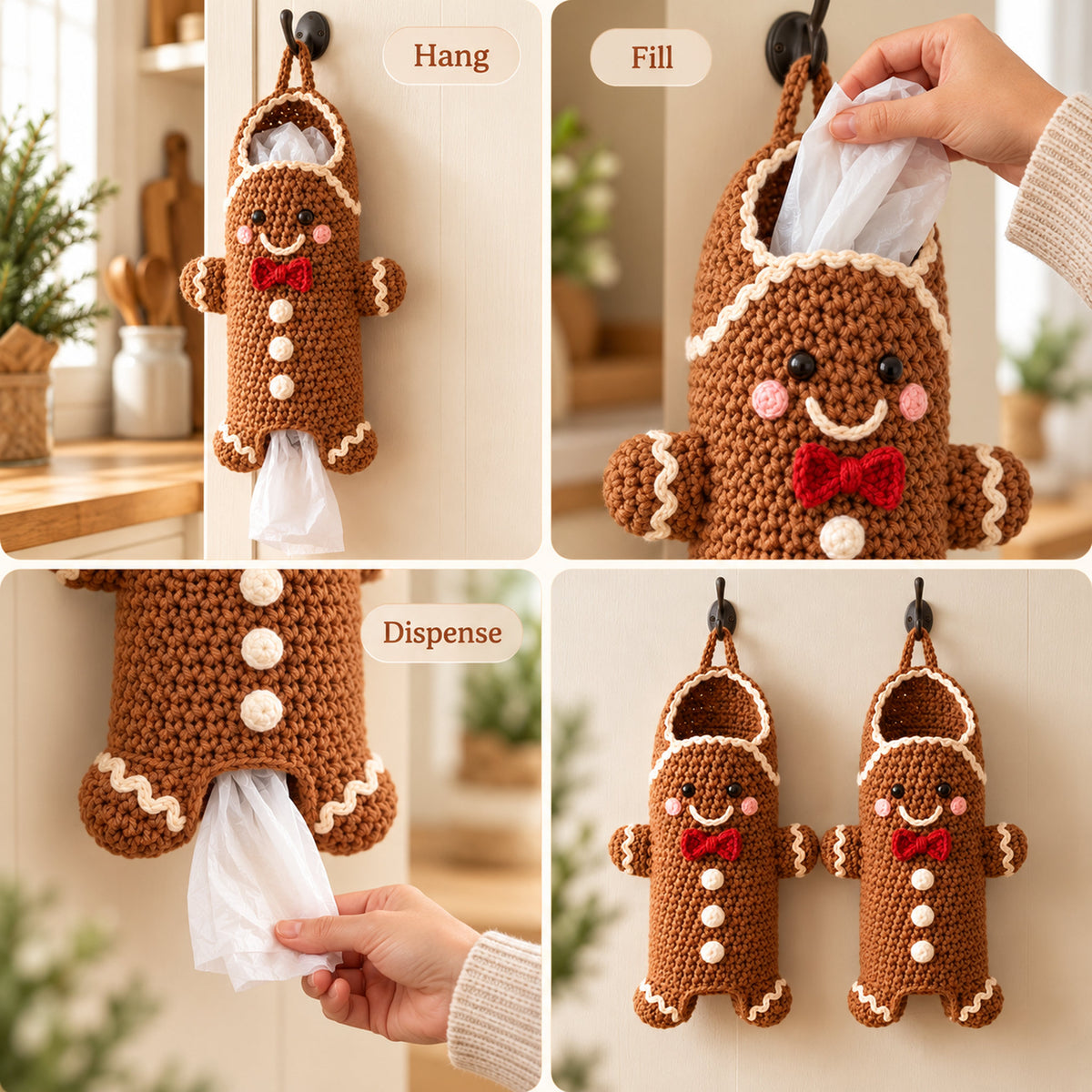 Gingerbread Man Plastic Bag Holder Crochet Pattern PDF