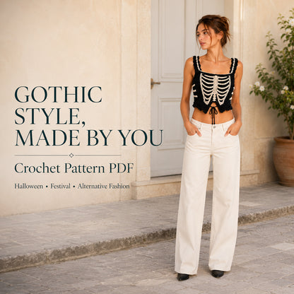 Crochet Skeleton Top Pattern PDF, Gothic Lace Up Corset, Halloween Festival Crop Top