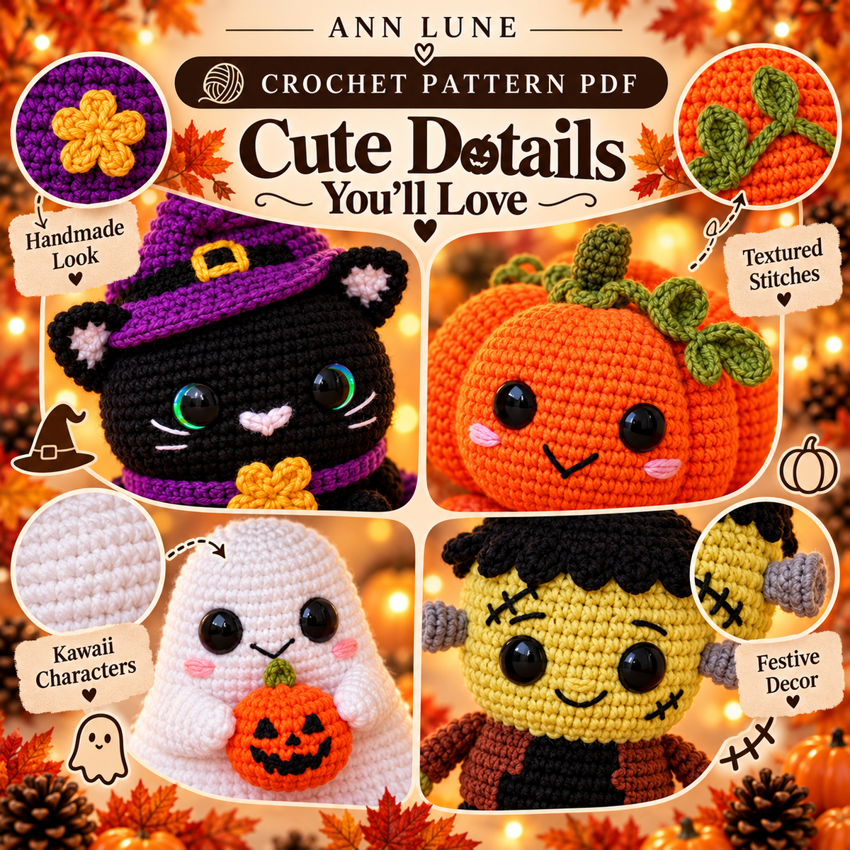 Halloween Crochet Lantern Pattern Bundle PDF – 4 Spooky Amigurumi Designs