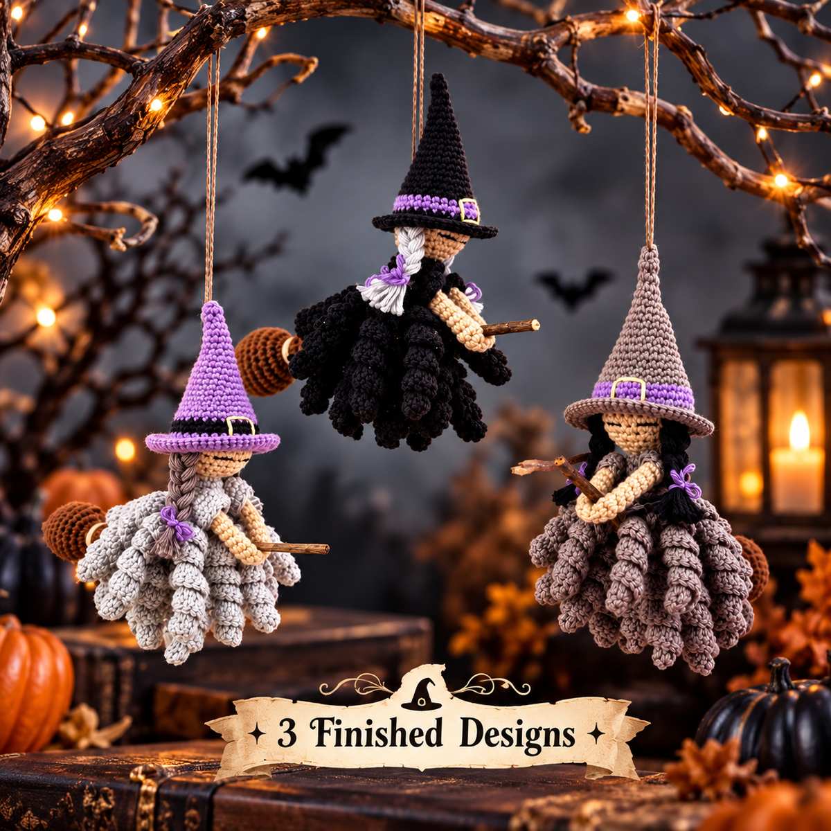 Halloween Witch Ornament Crochet Pattern PDF | 3 Spooky Witch Designs
