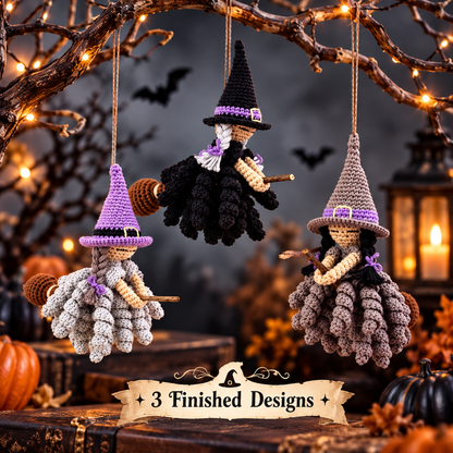 Halloween Witch Ornament Crochet Pattern PDF | 3 Spooky Witch Designs