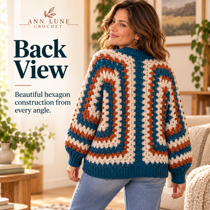 Hexagon Cardigan Crochet Pattern PDF – Oversized Granny Stitch Cardigan XS–5XL