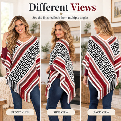 Houndstooth Fringe Poncho Crochet Pattern PDF