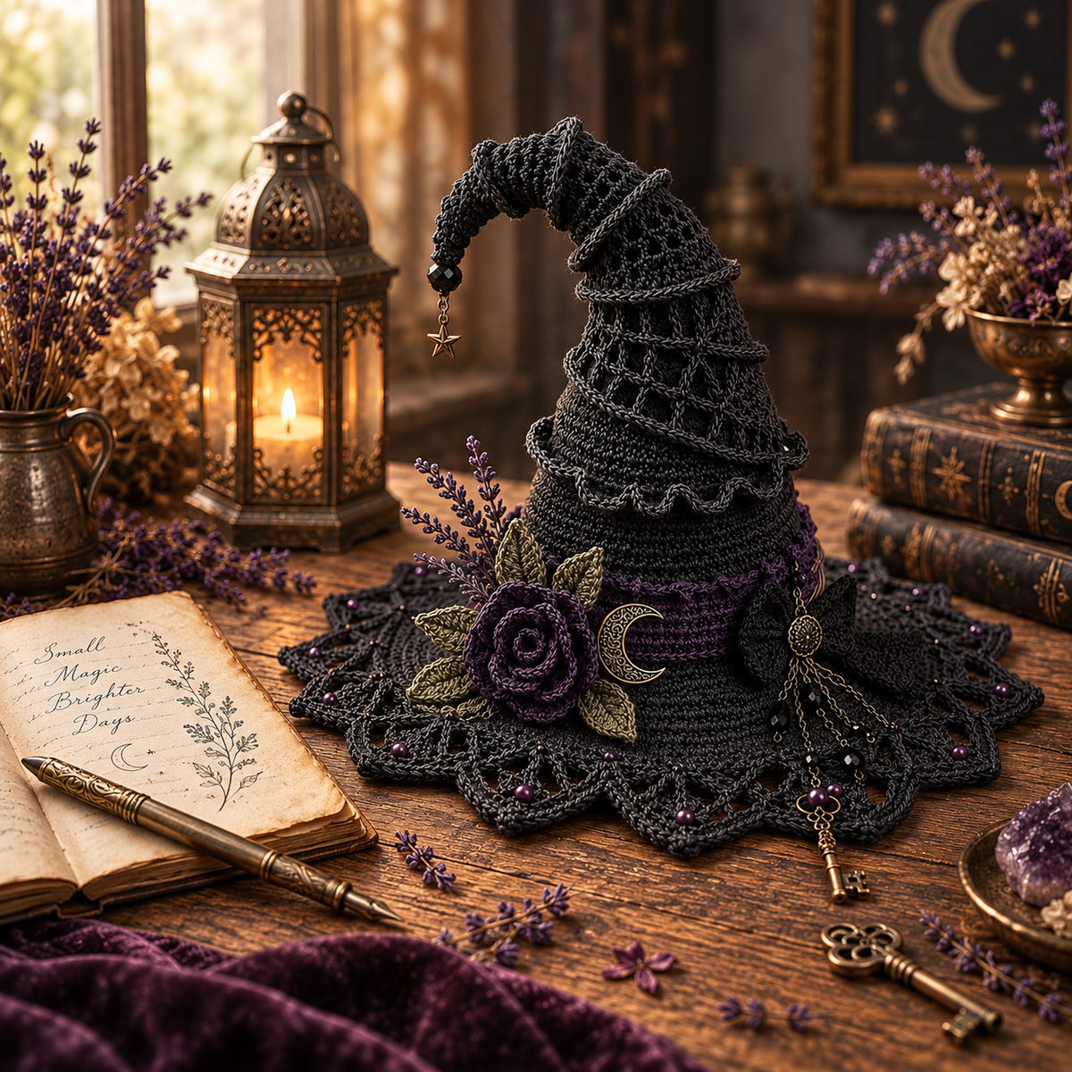 Gothic Witch Hat Crochet Pattern PDF | Halloween Witch Decor Crochet Pattern