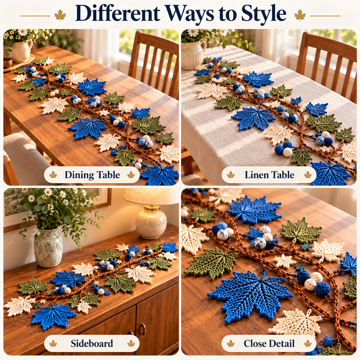 Maple Leaf Table Runner Crochet Pattern PDF