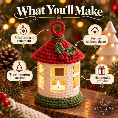 Mini Christmas Lantern Crochet Pattern PDF – Holiday Ornament & Decor
