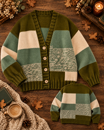 Olive Patchwork Cardigan Knitting Pattern PDF – Oversized Color Block Cardigan