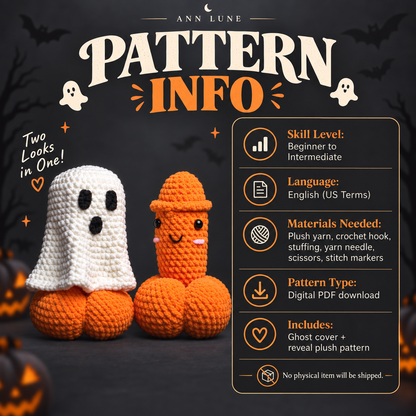 Ghost Surprise Crochet Pattern PDF – Funny Halloween Plush with Removable Ghost Cover