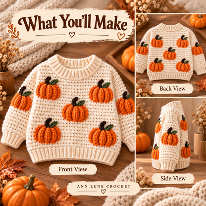 Pumpkin Sweater Crochet Pattern for Kids – Fall Crochet Pullover PDF Pattern