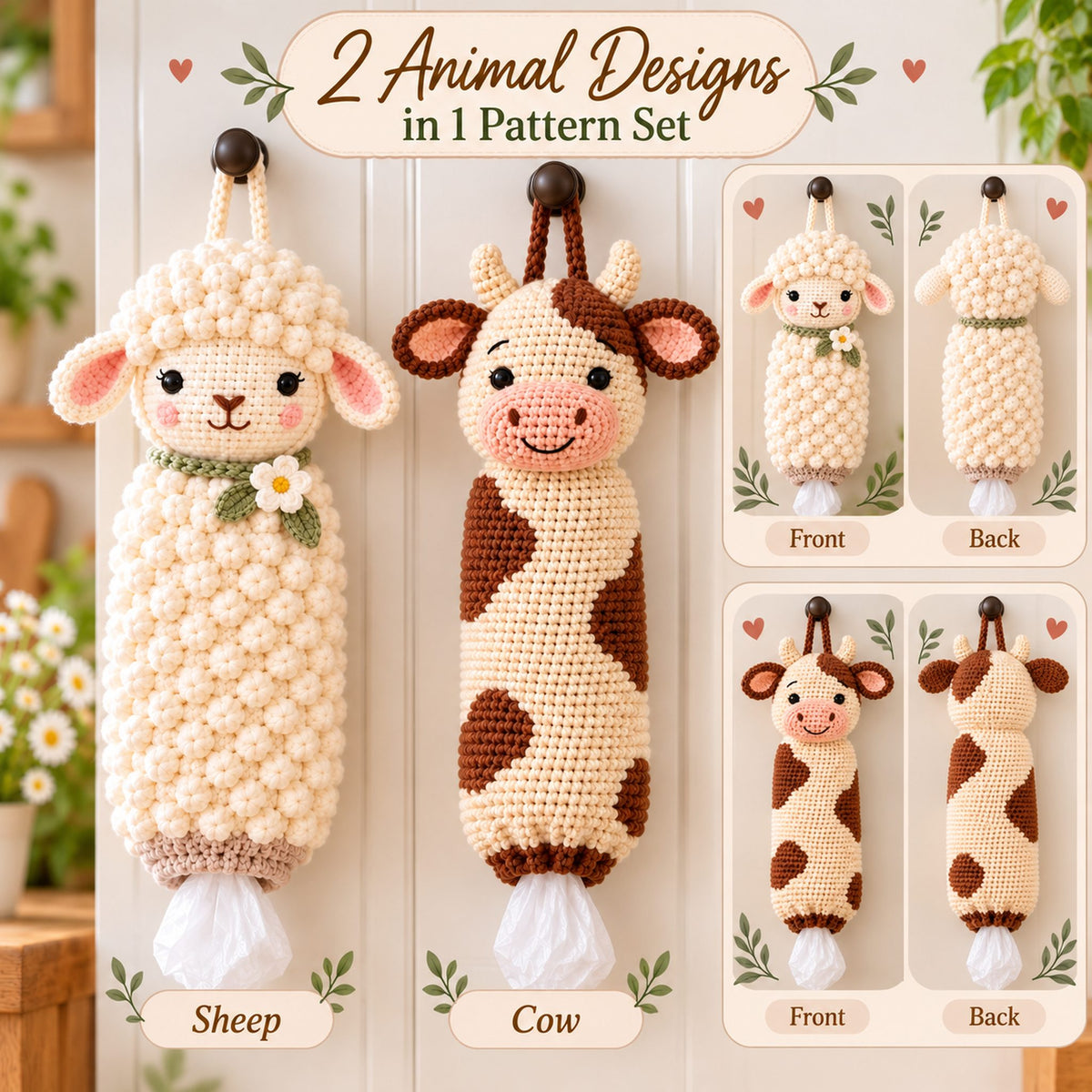 Sheep & Cow Crochet Plastic Bag Holder Pattern Bundle – PDF