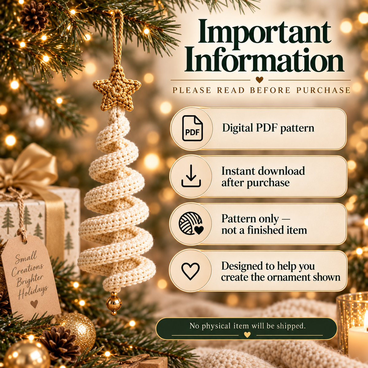 Spiral Christmas Tree Ornament Crochet Pattern PDF – Easy Christmas Ornament