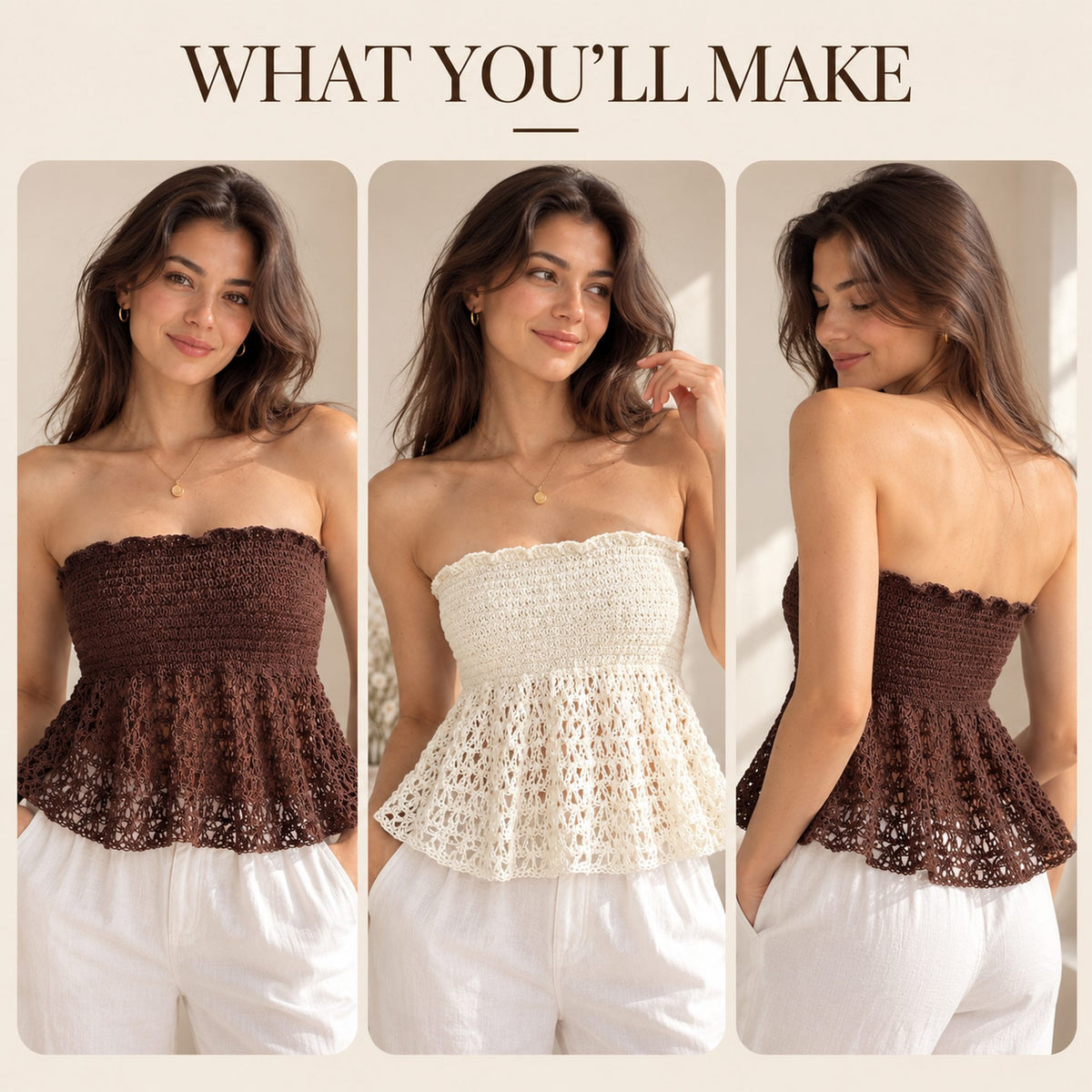 Strapless Crochet Peplum Top Pattern PDF – Boho Lace Tube Top