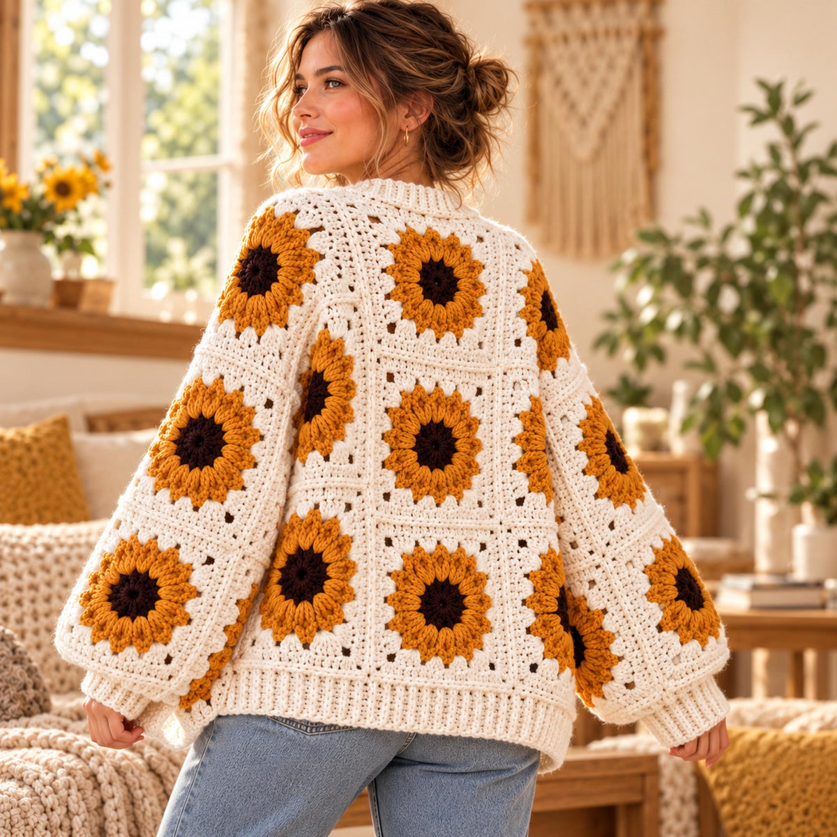 Sunflower Granny Cardigan Crochet Pattern PDF | Granny Square Cardigan Pattern