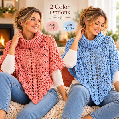 Turtleneck Poncho Crochet Pattern PDF – Cozy Lace Poncho