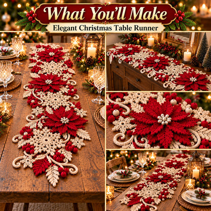 Christmas Poinsettia Table Runner Crochet Pattern PDF