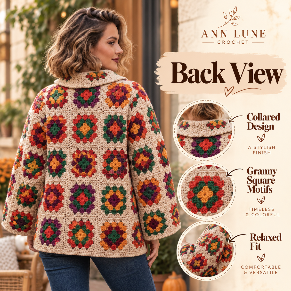 Granny Square Cardigan Crochet Pattern PDF | Floral Crochet Cardigan