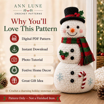 Snowman Crochet Pattern PDF – Christmas Amigurumi Snowman, Holiday Decor & Handmade Gift