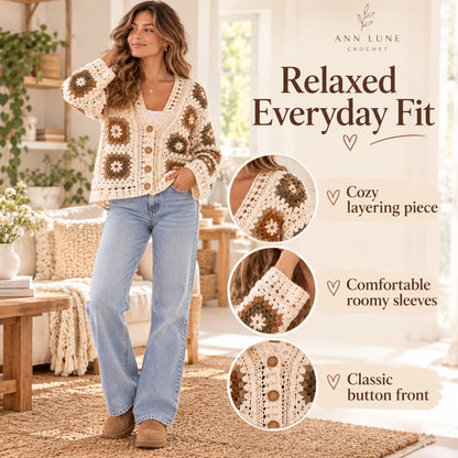 Granny Square Cardigan Crochet Pattern PDF – Women's Crochet Cardigan