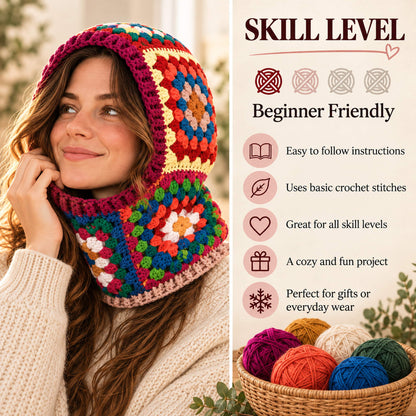Multicolored Granny Square Balaclava Crochet Pattern PDF