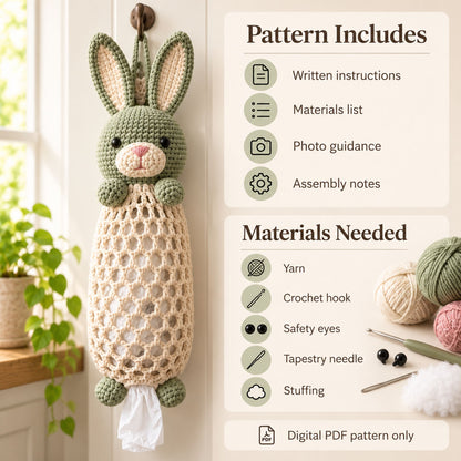 Bunny Plastic Bag Holder Crochet Pattern PDF – Kitchen Organizer