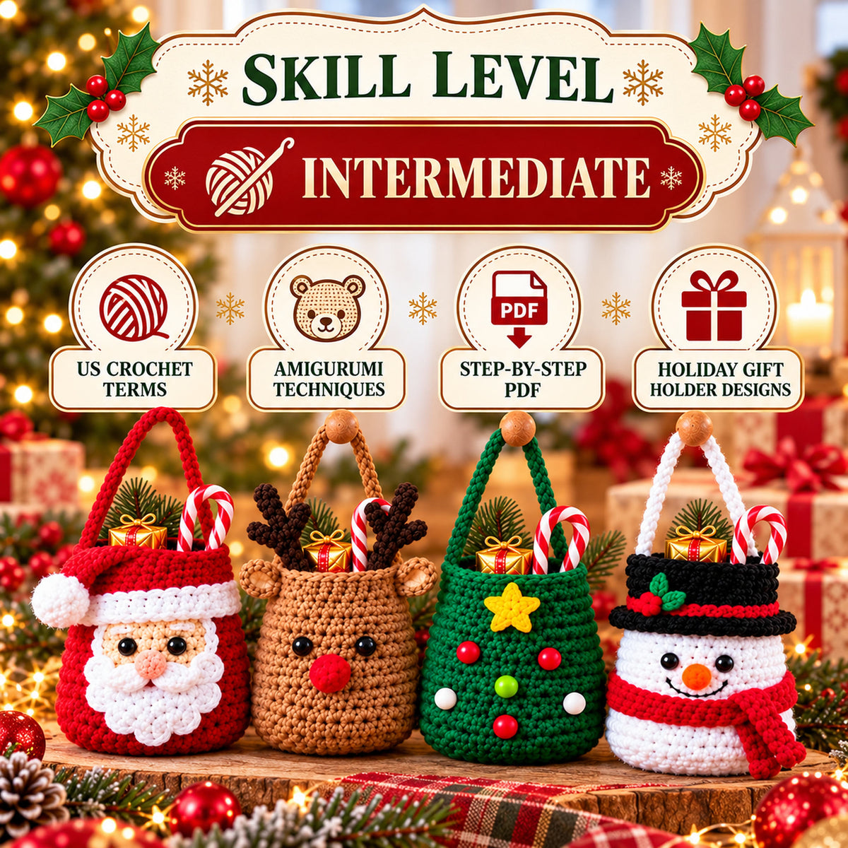 Christmas Crochet Gift Holder Pattern Bundle – 4 Designs PDF