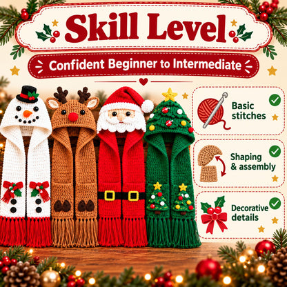 Christmas Hooded Scarf Crochet Pattern Bundle – 4 Designs PDF