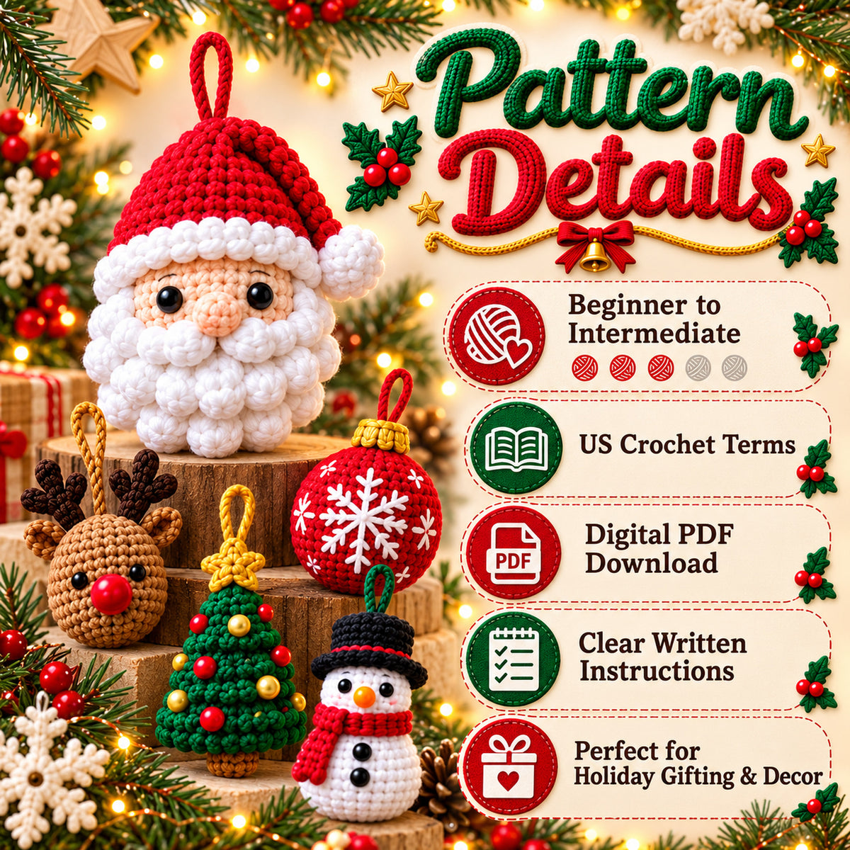 50 Christmas Ornament Crochet Patterns Bundle – Digital PDF