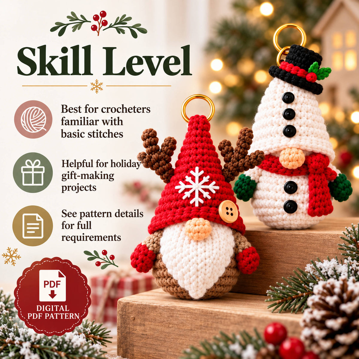 Christmas Gnome Ornament Crochet Pattern Bundle – 8 Designs PDF