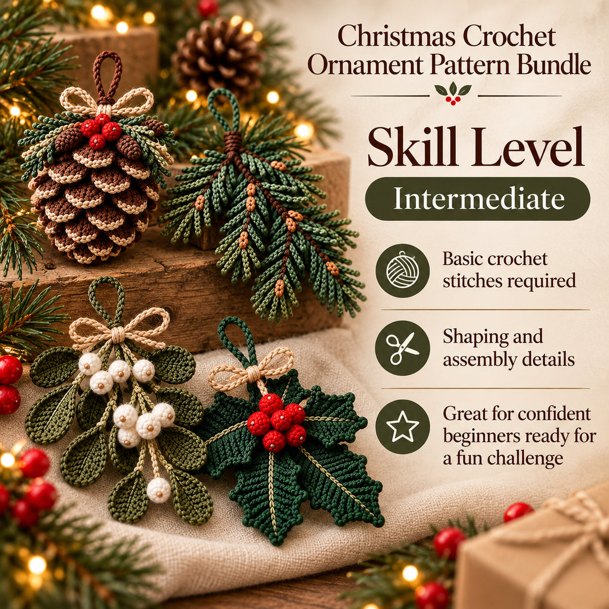 Christmas Crochet Ornament Pattern Bundle – 4 Designs PDF