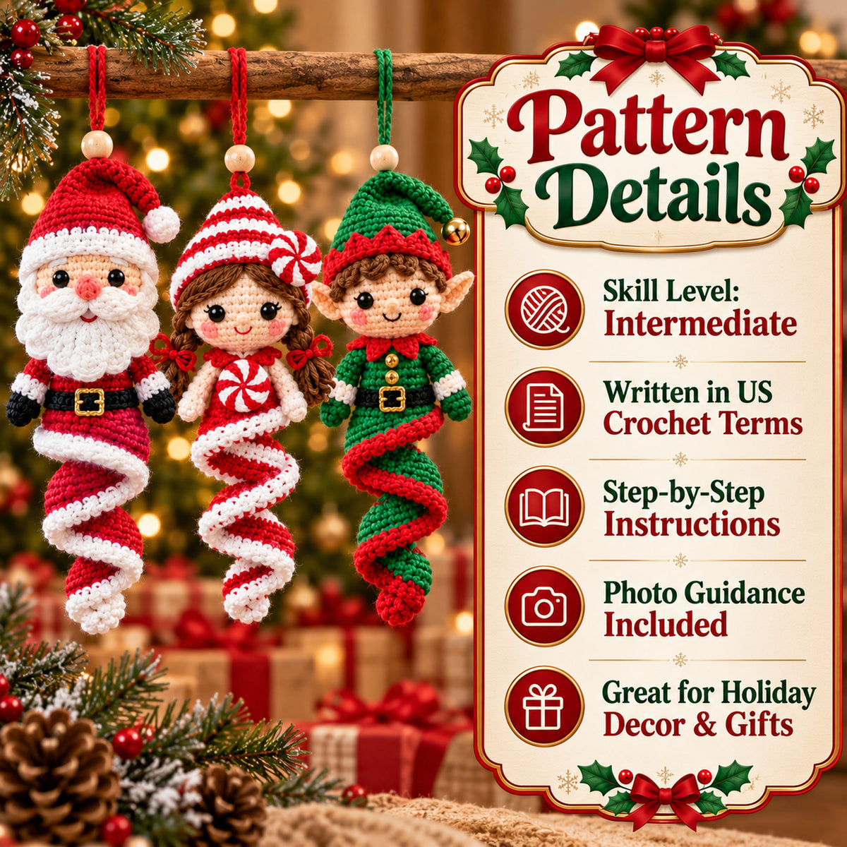 Christmas Spiral Ornament Crochet Pattern Bundle – 5 Designs PDF