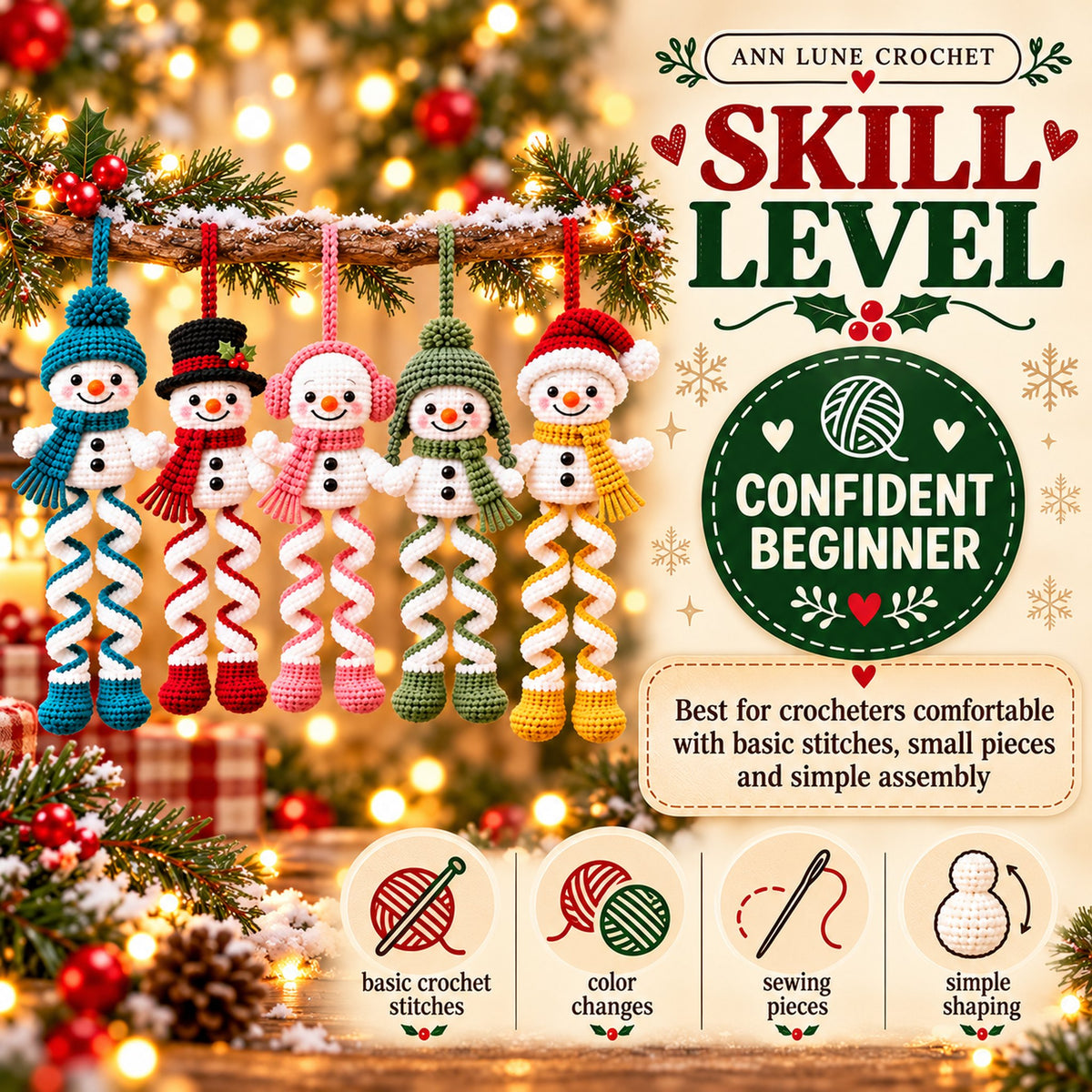 Christmas Spiral Snowman Ornament Crochet Pattern PDF | 5 Festive Snowman Designs